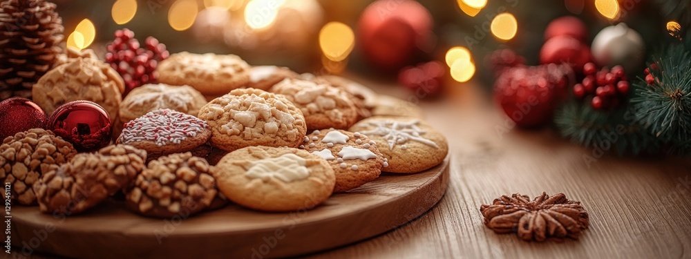 Christmas Cookies and Holiday Desserts on Rustic Wooden Table with Hot Chocolate and Assorted Treats Christmas Cookies and Holiday Desserts on Rustic Wooden Table with Hot Chocolate and Assorted Treats