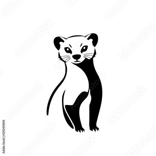 Black and white illustration of a weasel in a standing pose, in a minimalistic, bold style.