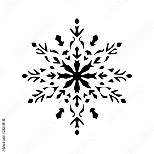 Ornamental Snowflake: A monochrome artwork of symmetrical snowflake.