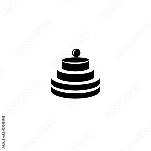 Minimalist 3-tier Cake Icon with a Single Sphere on Top against a White Background.