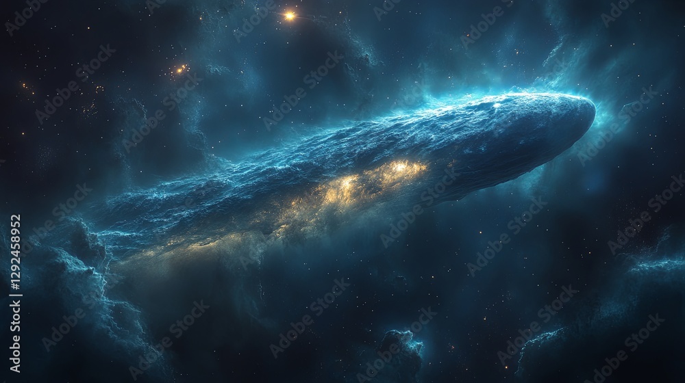 Cosmic radio jet erupts from a luminous source, traversing the vast expanse of deep space. Cosmic radio jet erupts from a luminous source, traversing the vast expanse of deep space.