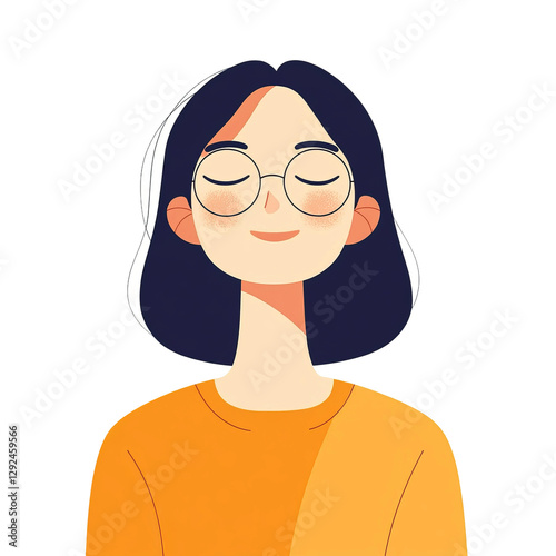  cartoon-style illustration of young woman with glasses