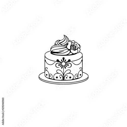 Mini cake with floral frosting and detailed scrollwork