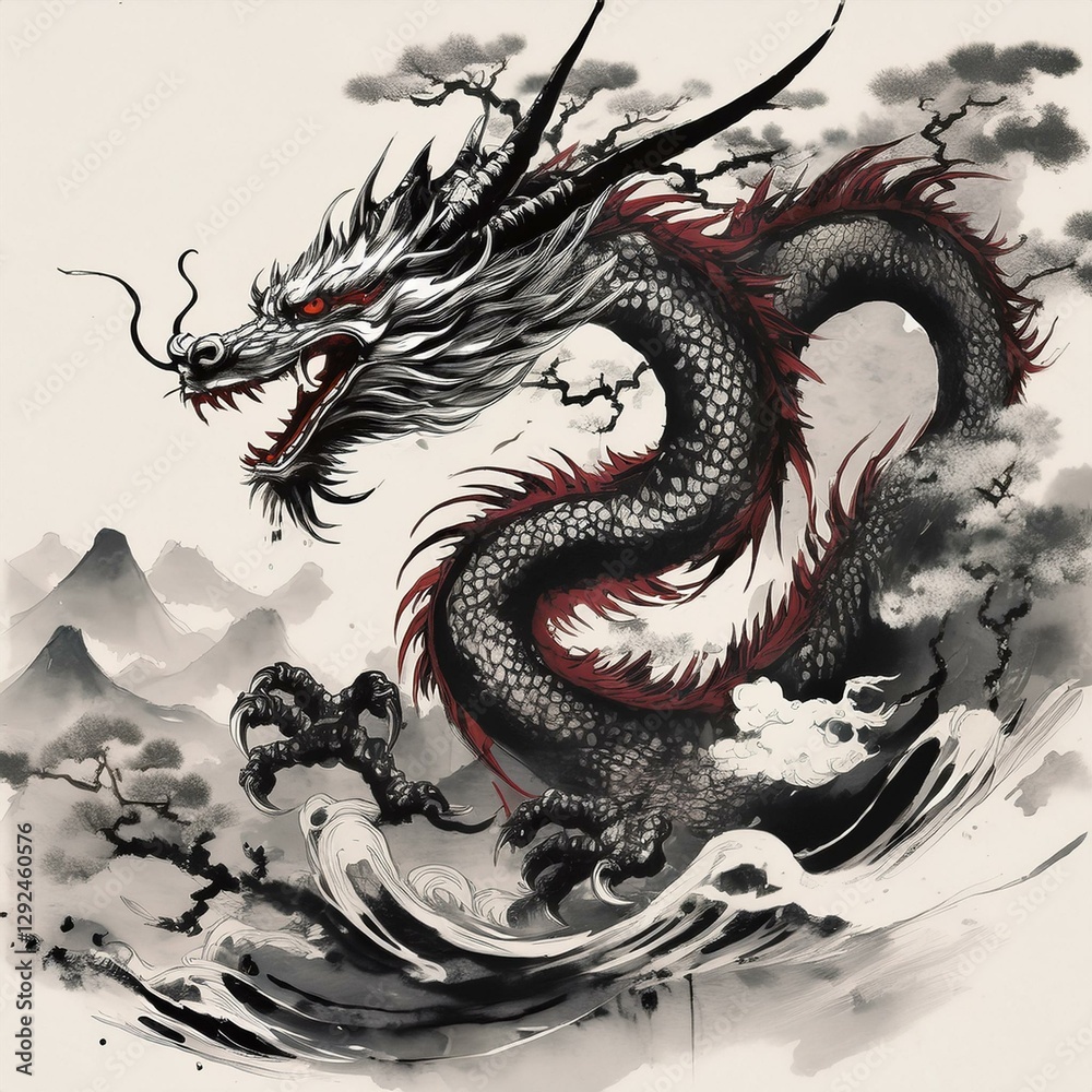 Obraz premium 水墨画の青龍