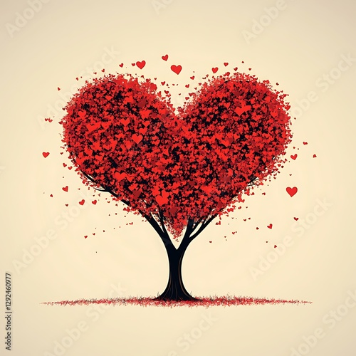 Romantic heart-shaped tree glowing against a Valentine’s Day backdrop  
 photo