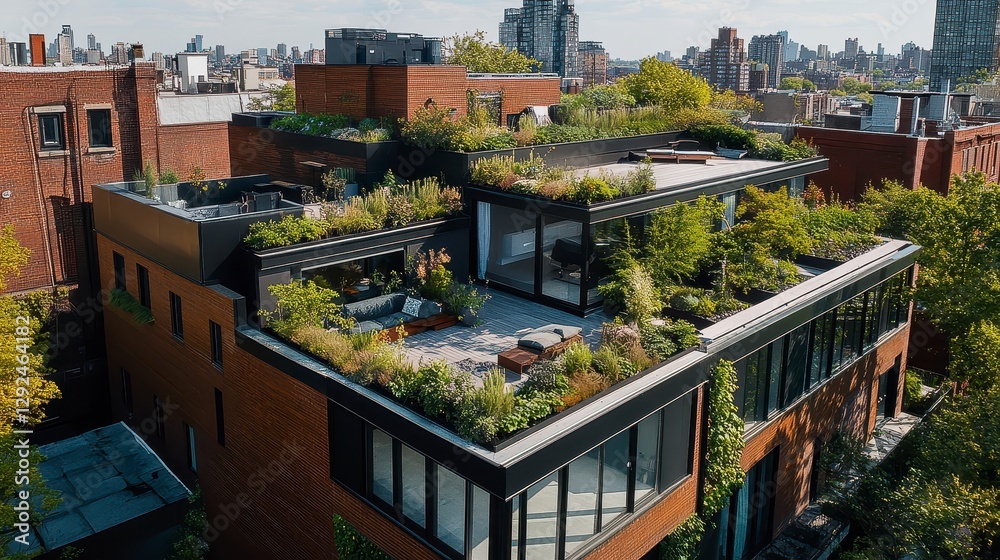 Obraz premium Modern Green Rooftop Oasis