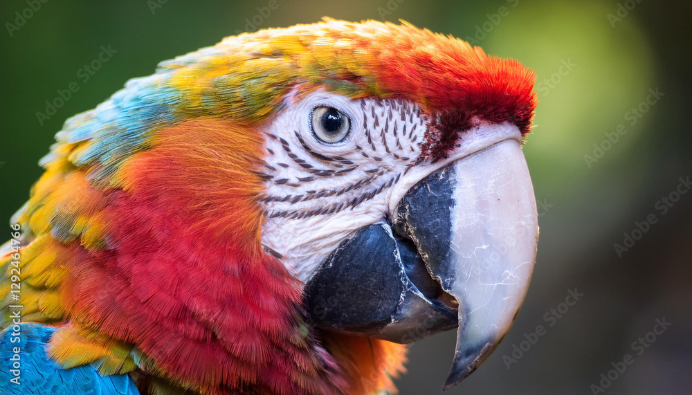 Close-Up of a Macaw, Emphasizing Its Stunning Plumage and Vibrant Colors Close-Up of a Macaw, Emphasizing Its Stunning Plumage and Vibrant Colors