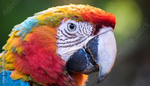 Close-Up of a Macaw, Emphasizing Its Stunning Plumage and Vibrant Colors