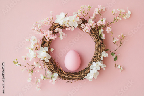 Easter eggs and flowers - Easter concept with a pink color background.