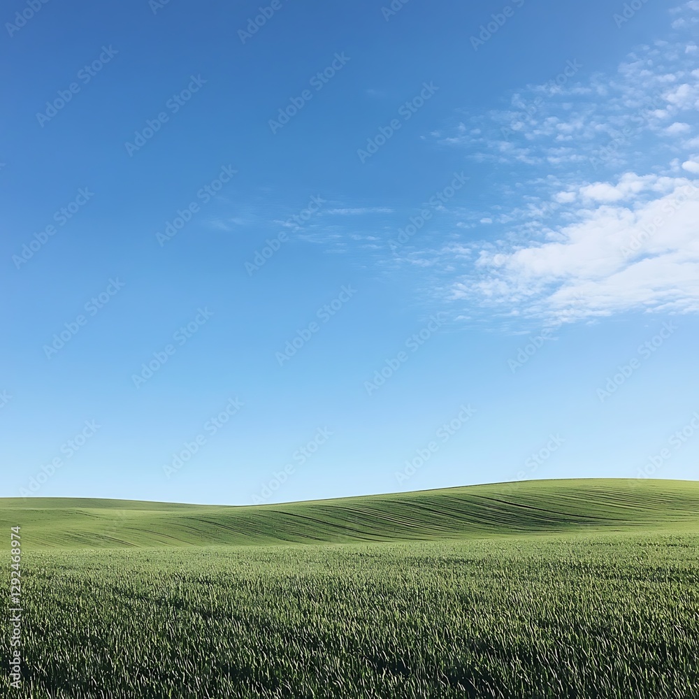 Obraz premium Serene landscape with a lush green field and bright blue sky 