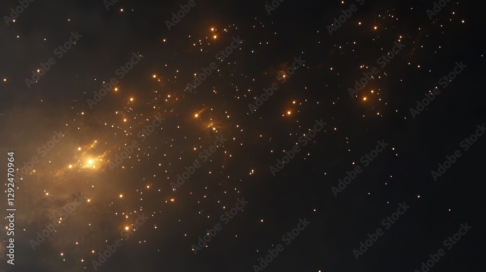 Starry Night Cosmic Background with Golden Particles and Curved Lines Elegant Abstract Design Starry Night Cosmic Background with Golden Particles and Curved Lines Elegant Abstract Design