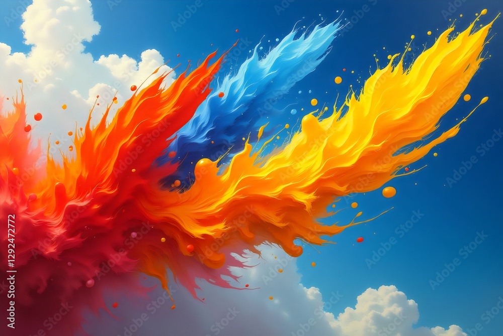 Obraz premium Dynamic Abstract Colorful Paint Splash Vivid Art Sky Clouds Backdrop