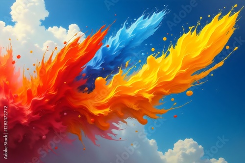 Dynamic Abstract Colorful Paint Splash Vivid Art Sky Clouds Backdrop

