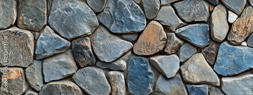 Rustic Blue Grey Stone Wall Texture Seamless Pattern Background