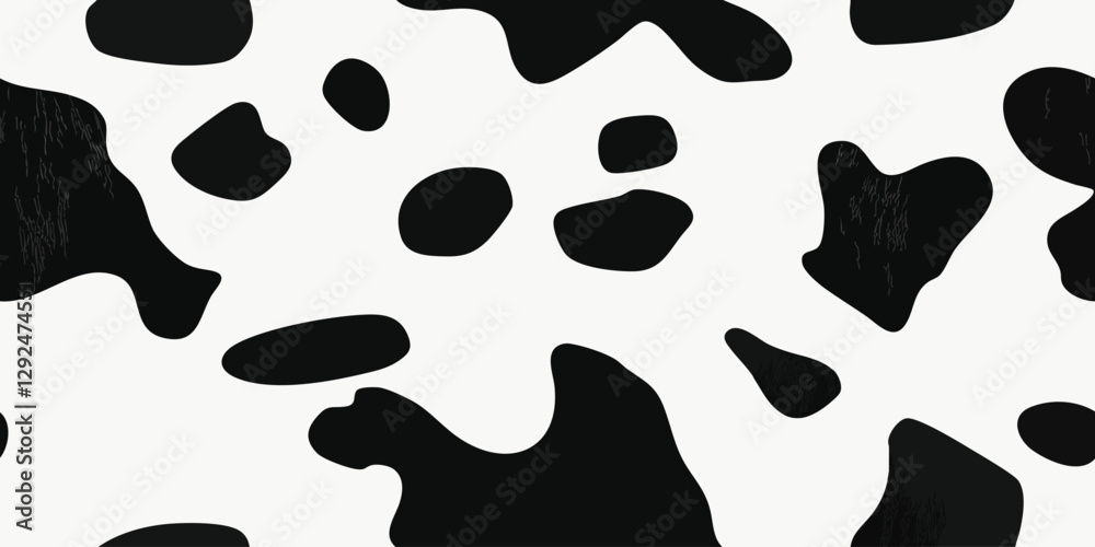 Classic cow print seamless pattern. Black and white animal print repeat background for fashion, textile, packaging, and more Classic cow print seamless pattern. Black and white animal print repeat background for fashion, textile, packaging, and more
