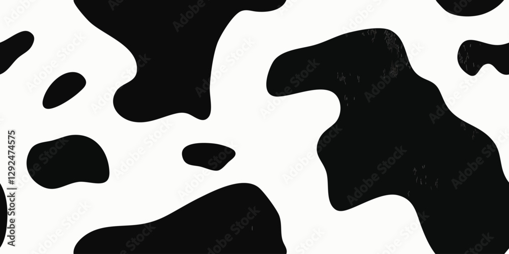 Classic cow print seamless pattern. Black and white animal print repeat background for fashion, textile, packaging, and more