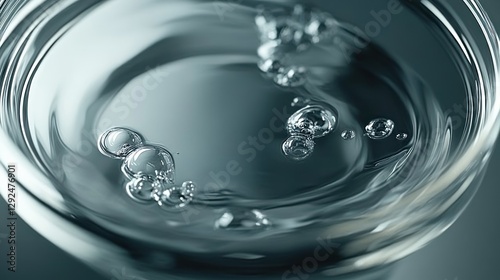 Serene Aqua Bubbles Floating in Glass Bowl Teal Background