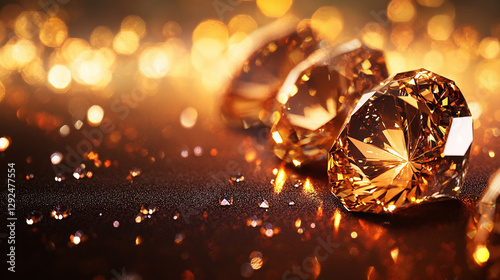 Deep glittering topaz gemstones with golden hues and reflective surfaces evoke elegance and luxury for modern branding. photo