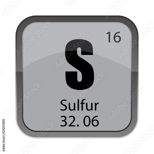 Sulfur 16 tile. S chemical symbol. 32.06 numeric data. Vector element shape.