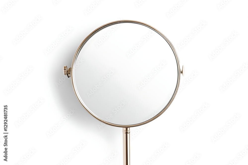 Fototapeta premium Gold-framed Round Vanity Mirror on Stand for Makeup Application