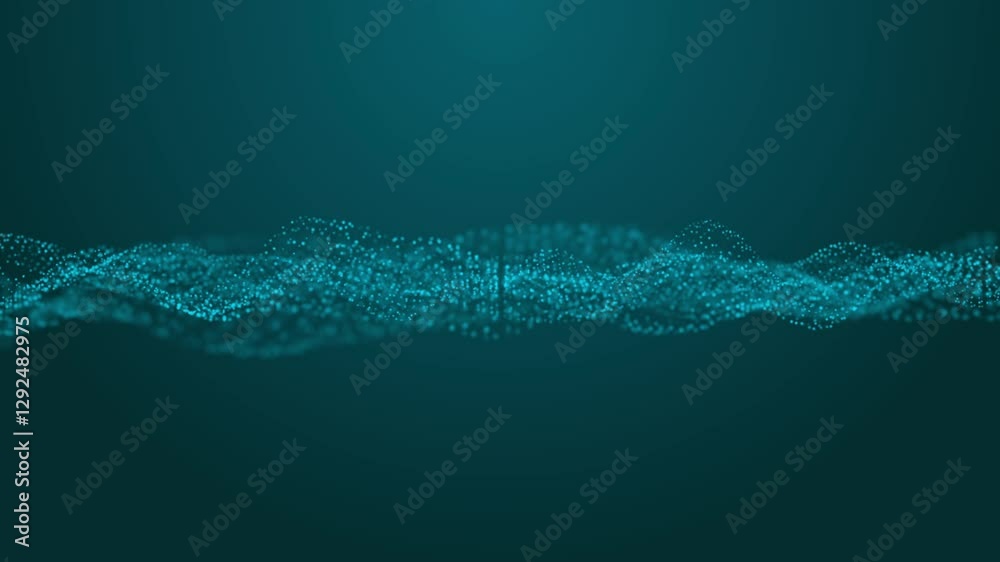 Cyber technology, Abstract hexagon wave with moving dots, Flow of particles