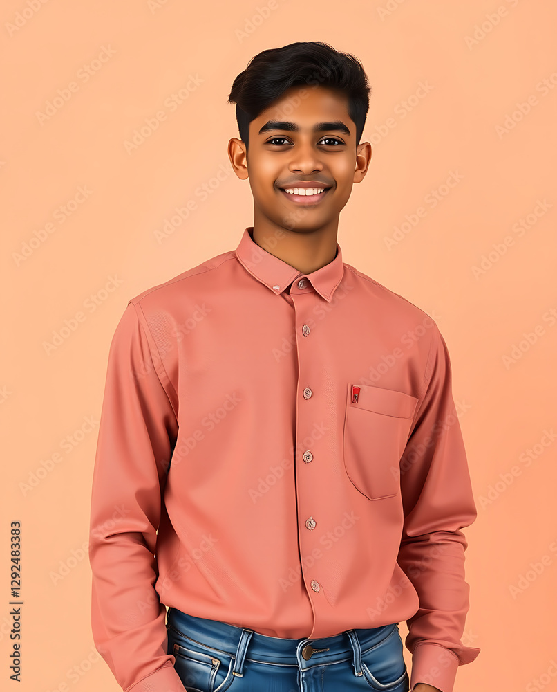 Obraz premium Young man with bright smile against soft background. Generative ai