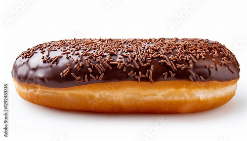 Long John Chocolate Donut with Chocolate Sprinkles on White Background Isolated