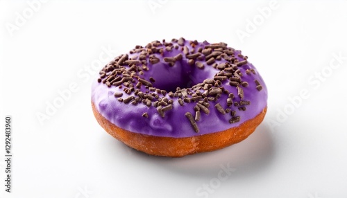 Mini Taro Donut with Chocolate Sprinkles on White Background Isolated