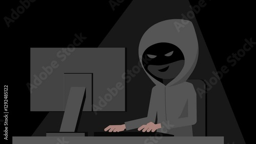 パソコンを操作するハッカー（ループ映像）
