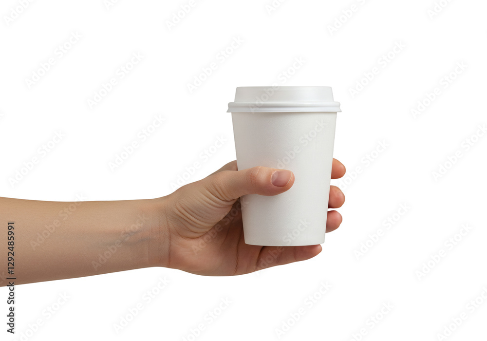 hand holding white paper cup isolated on transparent background Generative Ai. hand holding white paper cup isolated on transparent background Generative Ai.