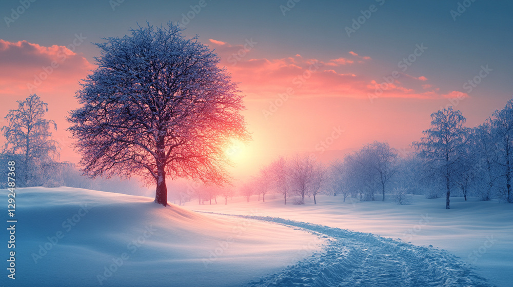 Naklejka premium fields and mountains covered with snow