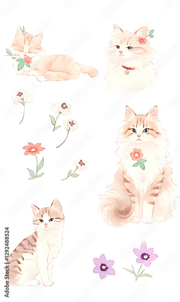 Fototapeta premium cat watercolor illustration, generation AI 