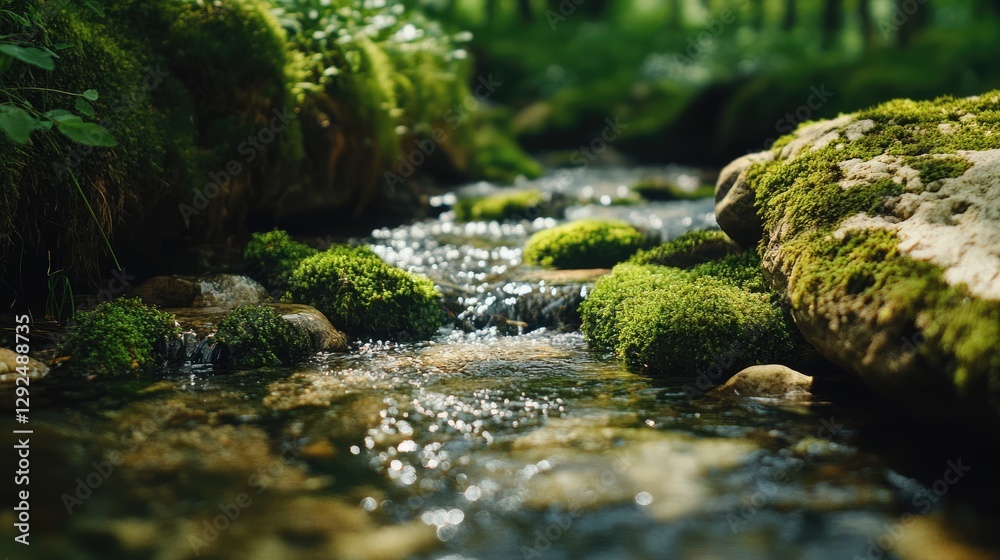 Stream Flowing Through Mossy Rocks Stream Flowing Through Mossy Rocks