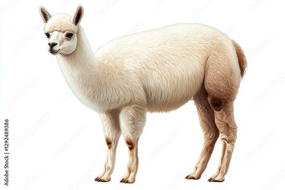 Fototapeta premium White llama standing on a white background