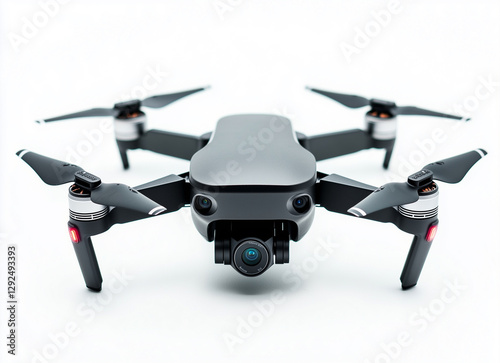 A high-tech black drone featuring a camera for aerial photography and videography. With advanced stabilization technology and sleek design, it offers precise control and smooth flights, ideal for prof photo