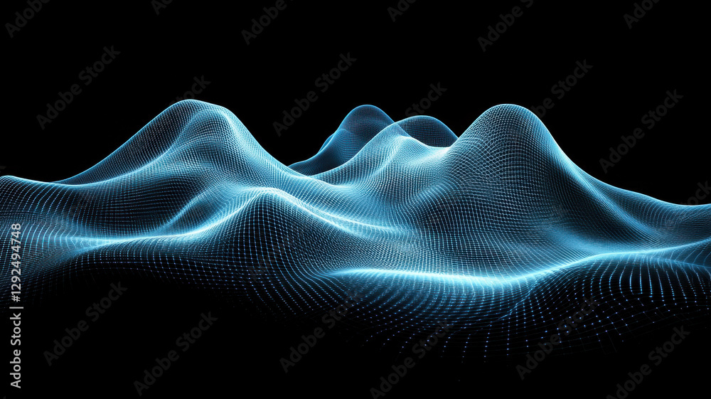 Fototapeta premium digital landscape featuring glowing blue waves and peaks, representing technology and innovation. abstract design evokes sense of depth and movement