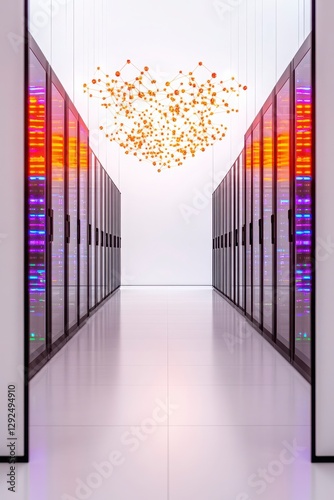 Modern Data Center with Colorful Lights and Futuristic Design