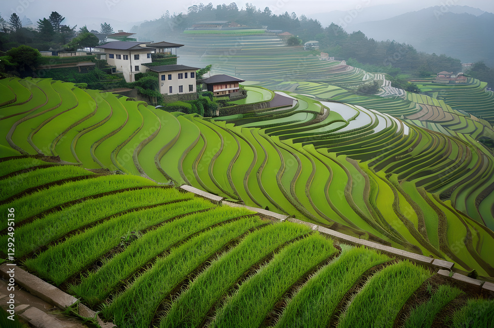 Naklejka premium 棚田の朝霧