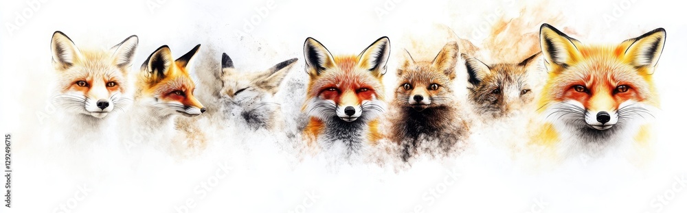 Obraz premium Artistic Illustration of Multiple Foxes with Vivid Expressions