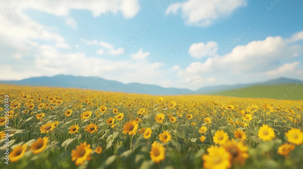 Obraz premium Vibrant Yellow Sunflower Field Under a Sunny Summer Sky
