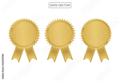 Golden stamp with ribbons isolated on white background. Luxury seal. Vector design template