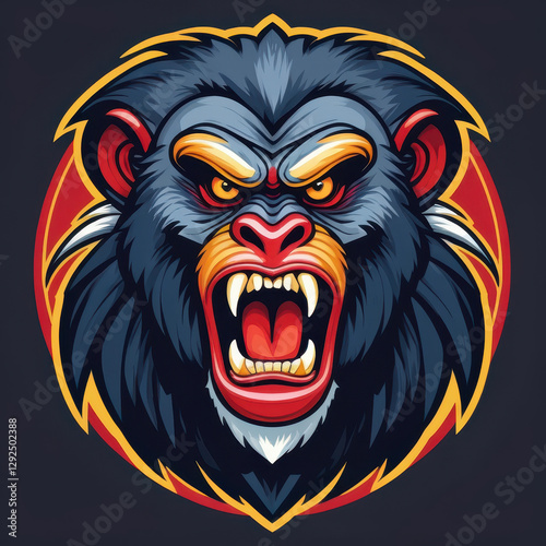 Wallpaper Mural Bold illustration of a gorilla face featuring expressive eyes, sharp teeth, and strong colours, capturing a sense of power and ferocity Torontodigital.ca