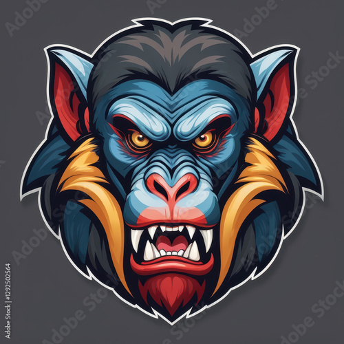 Wallpaper Mural Bold illustration of a gorilla face featuring expressive eyes, sharp teeth, and strong colours, capturing a sense of power and ferocity Torontodigital.ca