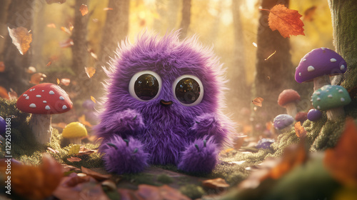 A voxel fluffy monster with big, wide eyes and a soft, furry purple body.