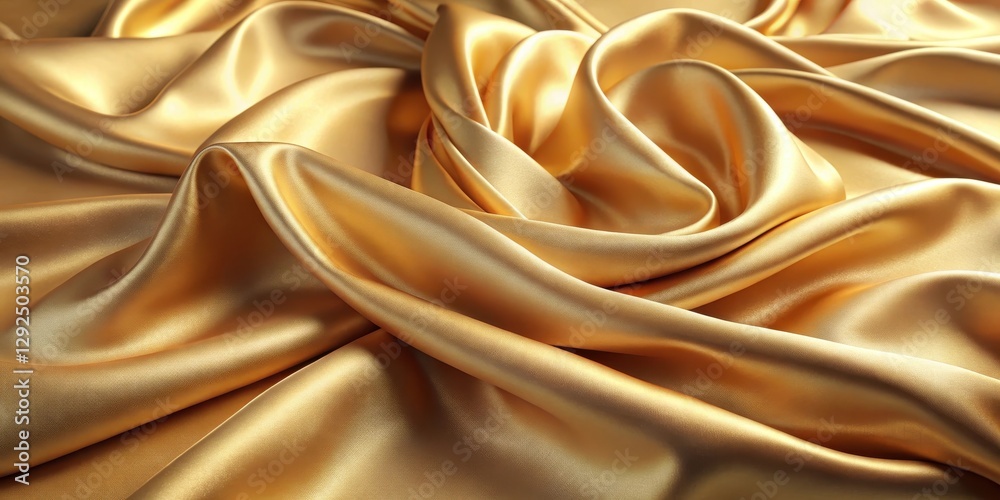 Luxurious Golden Fabric Draped in Elegant, Soft Waves, Showing Rich Texture and Subtle Shimmer