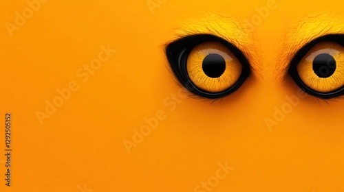 Orange background, predatory animal eyes, Halloween design, digital art, banner
