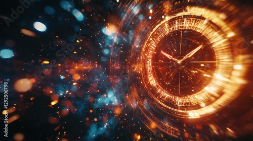 Fiery Clock Tunnel, Space, Time Warp, Abstract, Motion, Background