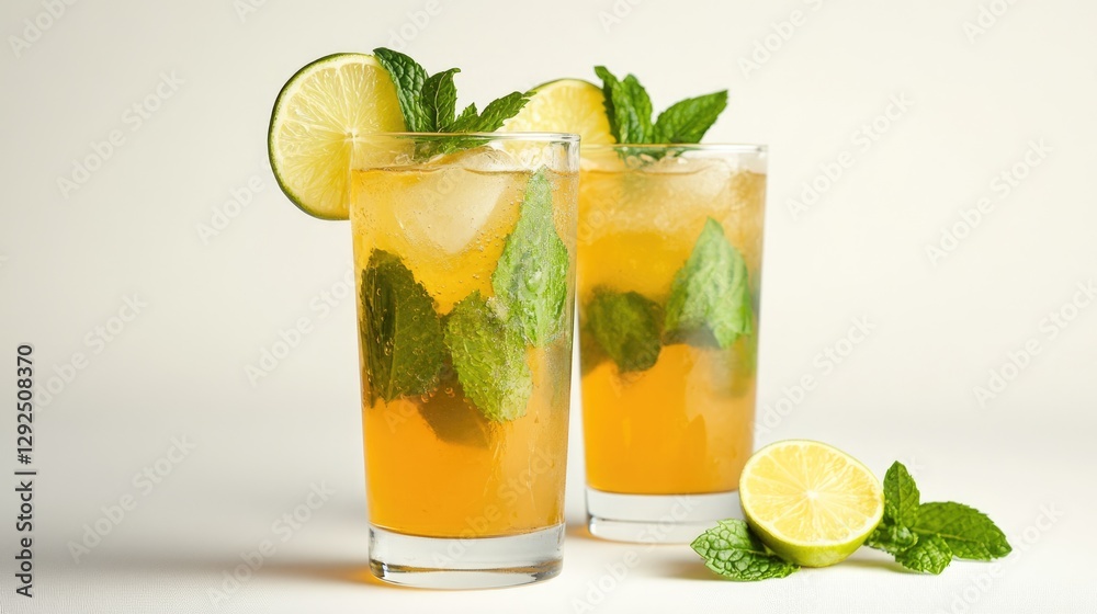 Fototapeta premium Refreshing Mint Lime Cocktails with Ice