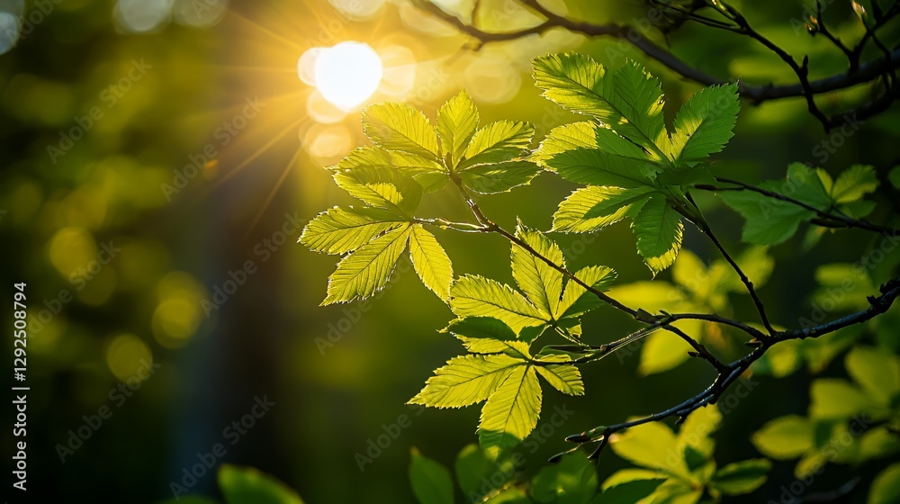 Obraz premium Backlit Green Leaves in Sunlight