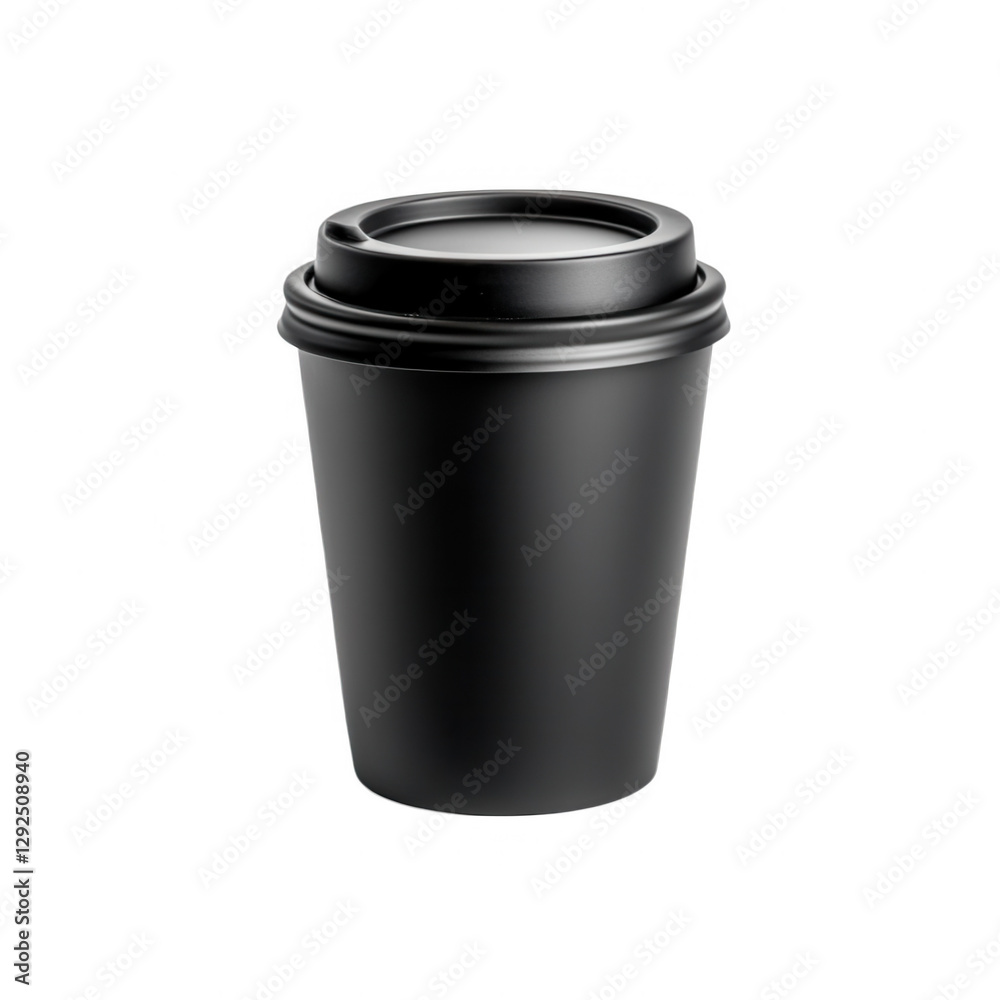 Black coffee cup with lid showcasing a modern design, ideal for on-the-go beverages and suitable for cafes or street vendors Black coffee cup with lid showcasing a modern design, ideal for on-the-go beverages and suitable for cafes or street vendors